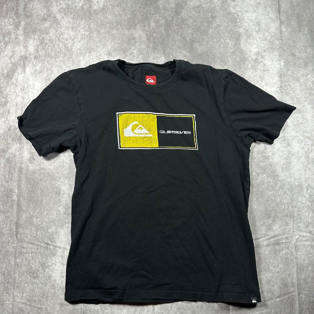 Quiksilver Boys M Graphic T-Shirt Black Short Sleeve Box‎ Logo Cotton Kids Tee